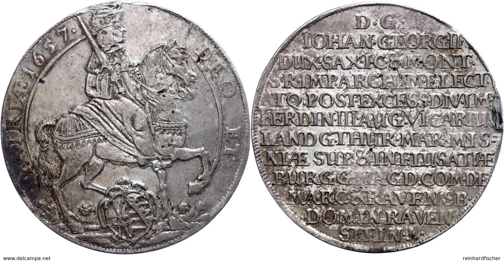 Taler, 1657, Johann Georg II., Auf Das Vikariat, Schnee 901, Dav. 7630, Henkelspur Und Schrötlingsfehler, Ss-vz.  Ss-vz - Sonstige & Ohne Zuordnung