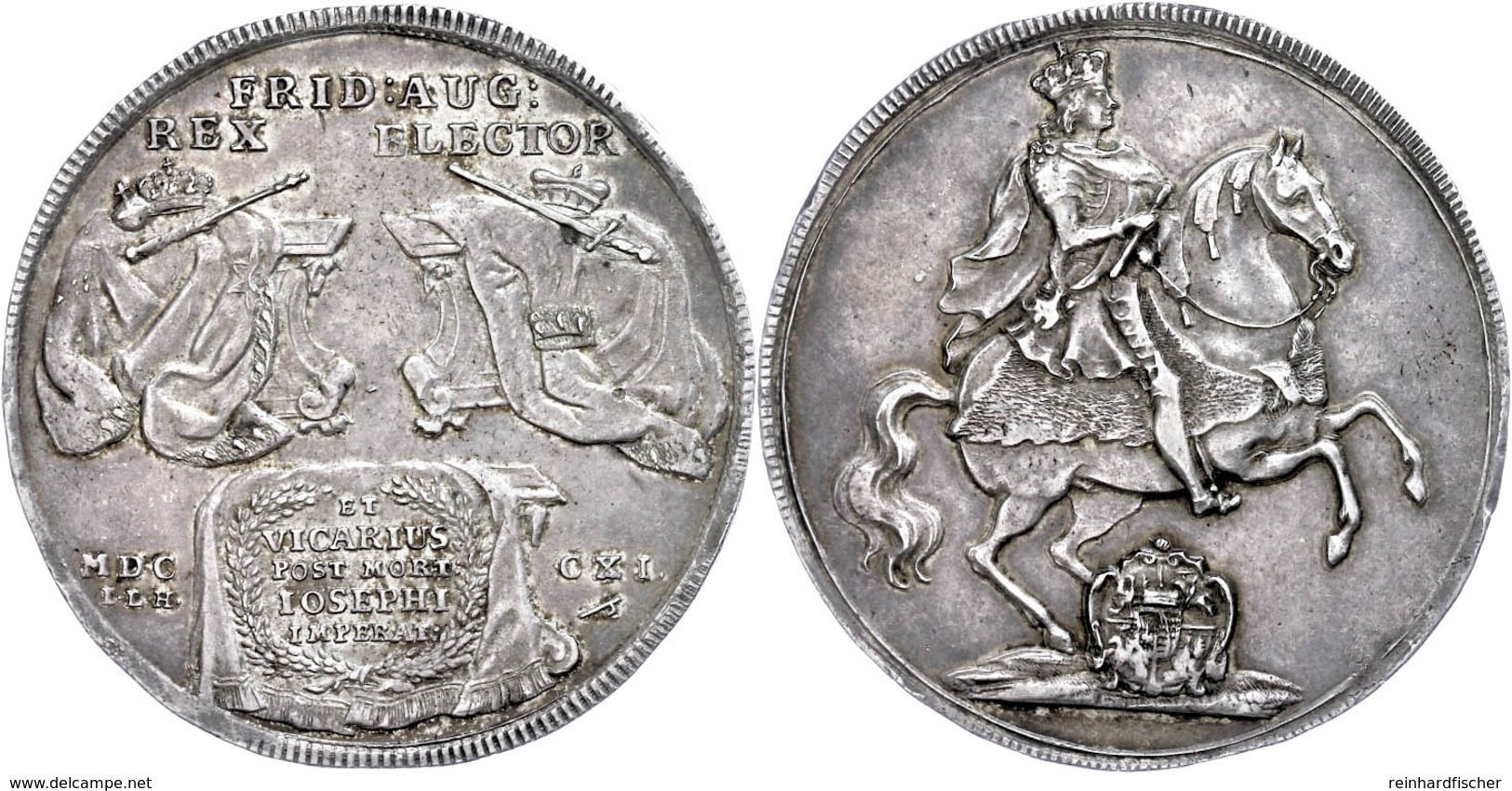 Taler, 1711, Friedrich August I., ILH, Auf Das Vikariat, Dav. 2655, Schnee 1011, Schöne Patina, F. Vz. - Sonstige & Ohne Zuordnung