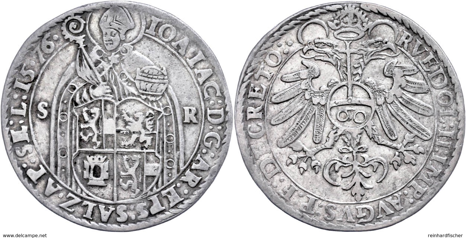 Guldentaler (60 Kreuzer), 1576, Johann Jakob Khuen Von Belasi-Lichtenberg, Zöttl 639, Dav. 124, Ss. Mit Altem Unterlegze - Sonstige & Ohne Zuordnung