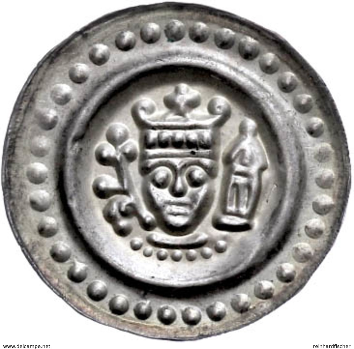 Brakteat (0,47g), 1215-1250, Friedrich II., Königskopf Zwischen Blütenzweigen Und Turm Von Vorn. Berger 2598, Cahn 186,  - Autres & Non Classés