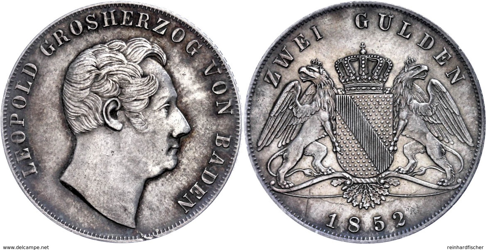 Doppelgulden, 1852, Carl Leopold Friedrich, AKS 91, J. 63, Kl. Rf. Und Kr., Vz.  Vz - Sonstige & Ohne Zuordnung