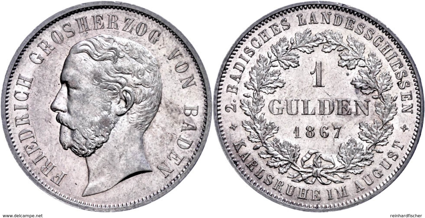 Gulden, 1867, Friedrich I., Auf Das 2. Badische Landesschießen In Karlsruhe. AKS 138, J. 84, Vz+. - Sonstige & Ohne Zuordnung