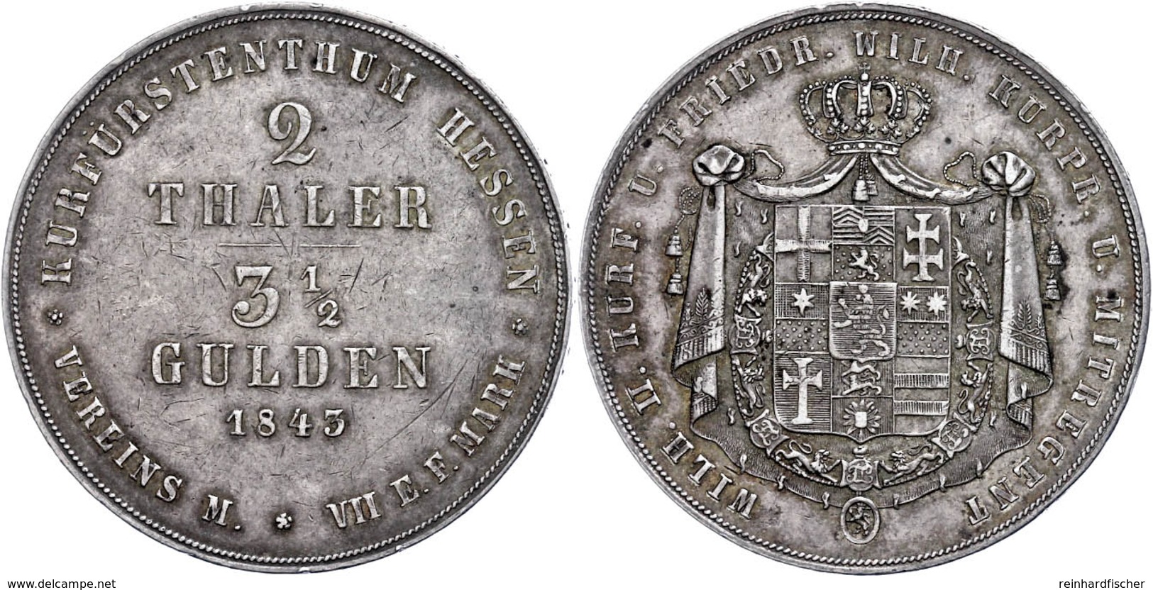 Doppeltaler, 1843, Wilhelm II., AKS 43, J. 33, Kl. Rf., Ss.  Ss - Sonstige & Ohne Zuordnung