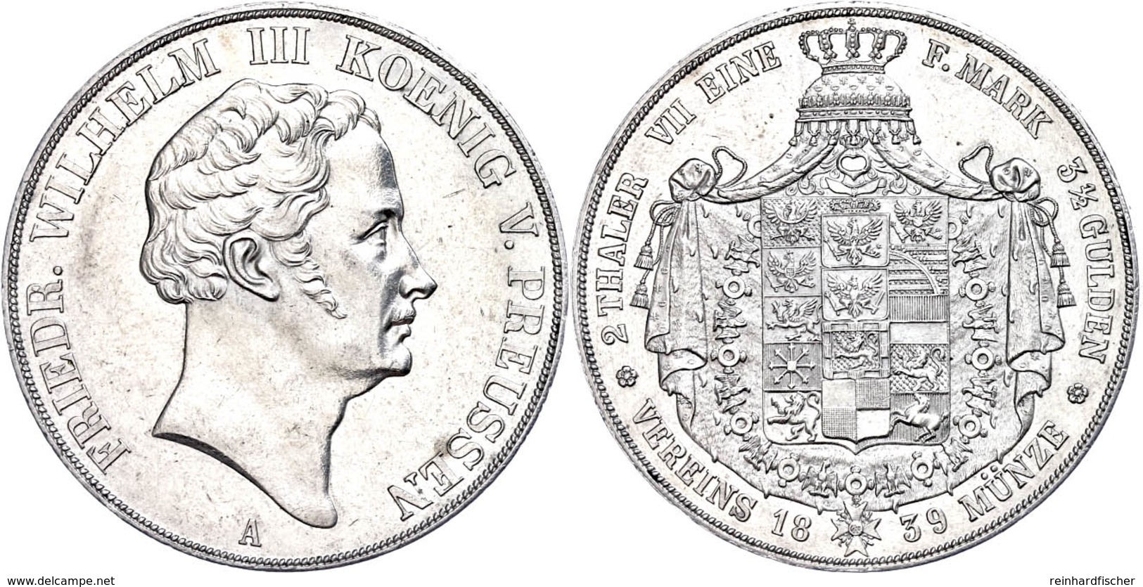 Doppeltaler, 1839, Friedrich Wilhelm III., AKS 9, J. 64, Kl. Rf. Und Kr., Vz.  Vz - Sonstige & Ohne Zuordnung