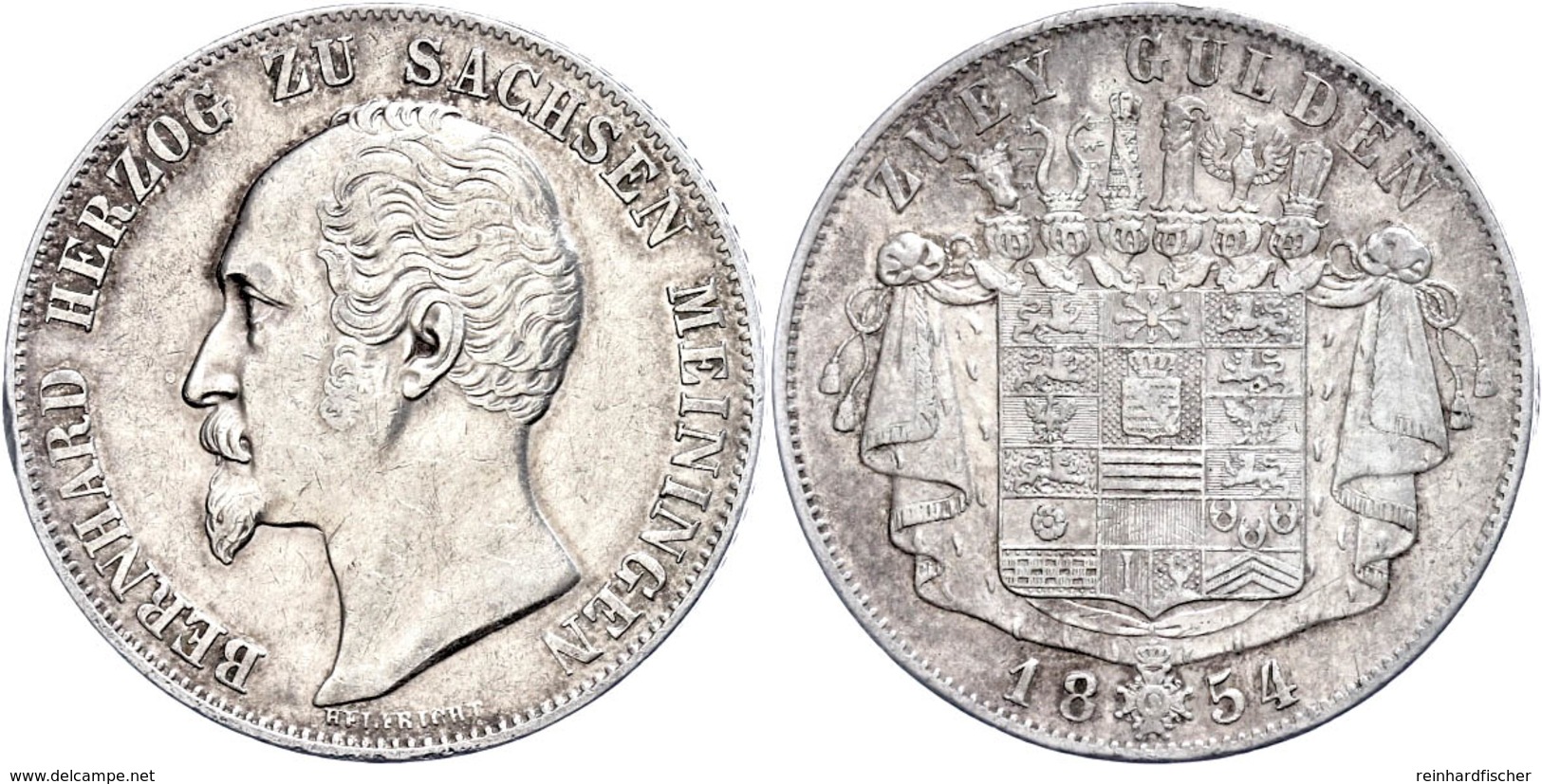 Doppelgulden, 1854, Bernhard II. Erich Freund, AKS 183, J. 445, Kl. Rf., Ss.  Ss - Sonstige & Ohne Zuordnung