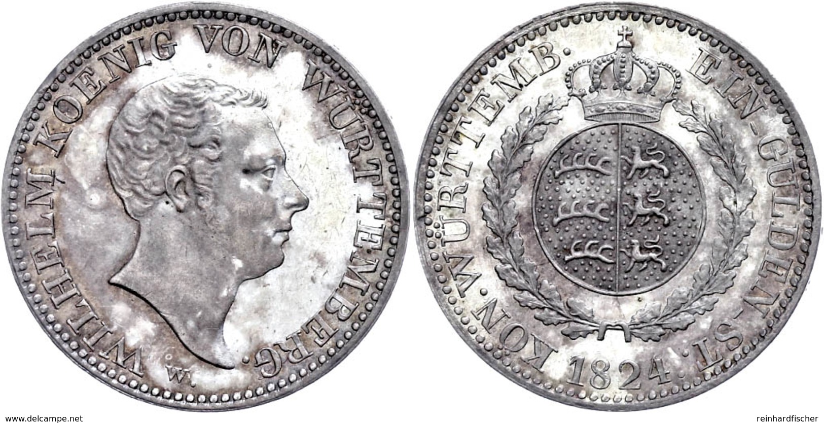 Gulden, 1824, Wilhelm I., AKS 79, J. 48, Kl. Kr., Vz-st.  Vz-st - Sonstige & Ohne Zuordnung