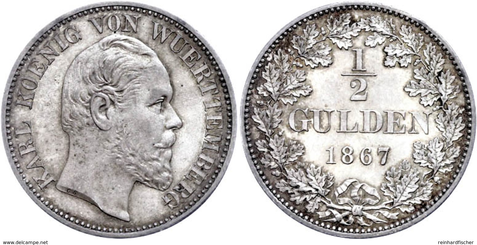 1/2 Gulden, 1867, Karl, AKS 127, J. 84, Vz-st.  Vz-sz - Sonstige & Ohne Zuordnung