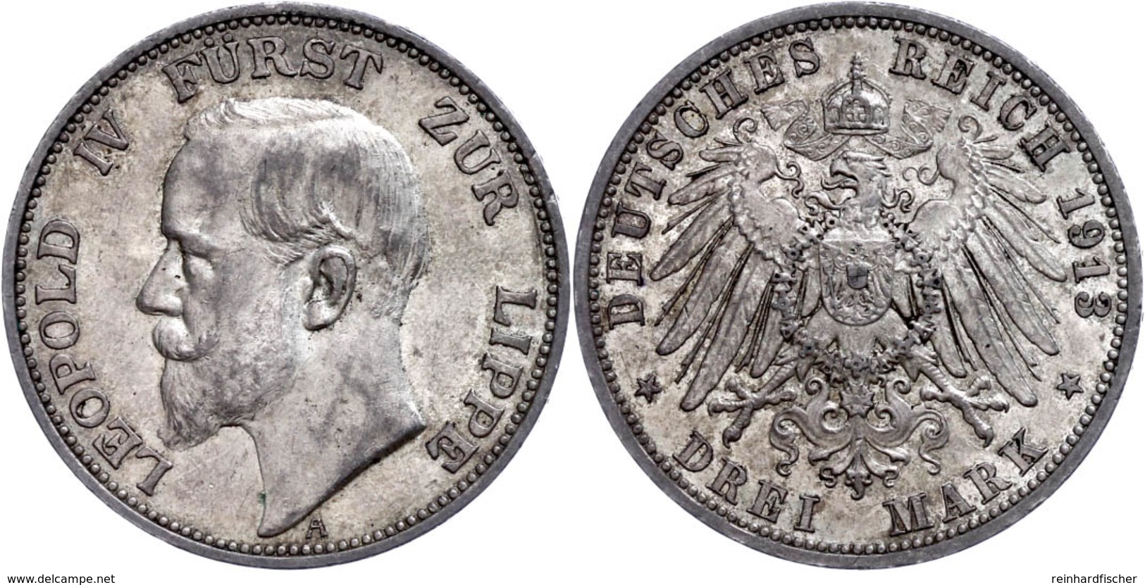 3 Mark, 1913, Leopold IV., Kl. Rf., Vz., Katalog: J. 79 Vz - Sonstige & Ohne Zuordnung