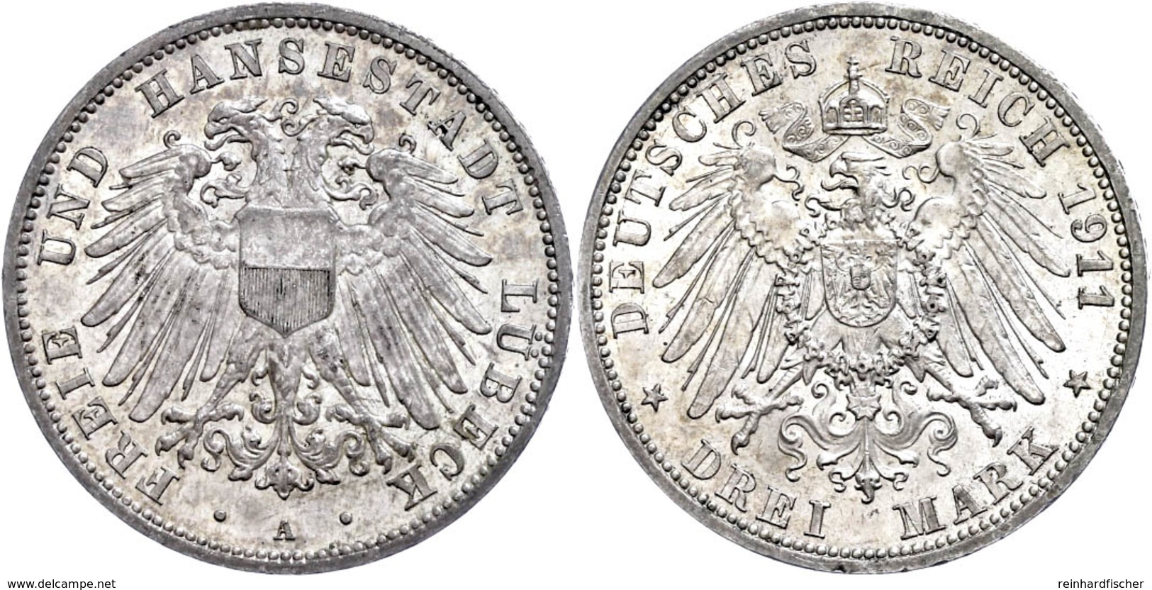 3 Mark, 1911, Wz. Rf., Vz., Katalog: J. 82 Vz - Sonstige & Ohne Zuordnung