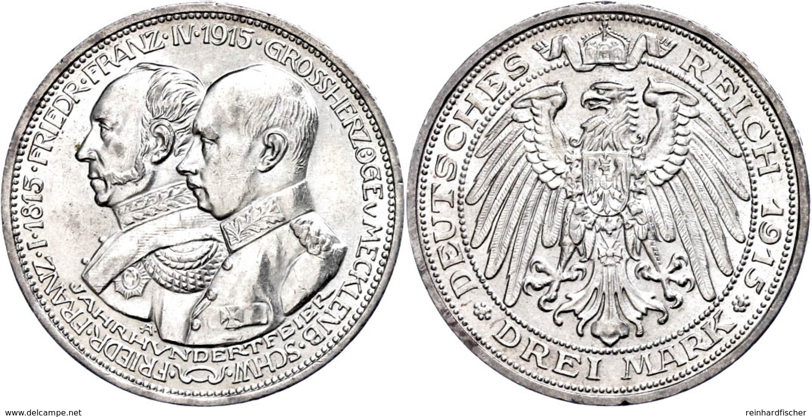 3 Mark, 1915, Friedrich Franz IV., Auf Die Jahrhundertfeier Des Großherzogtums, Randfehler, Avers Vz, Revers F. St., Kat - Sonstige & Ohne Zuordnung