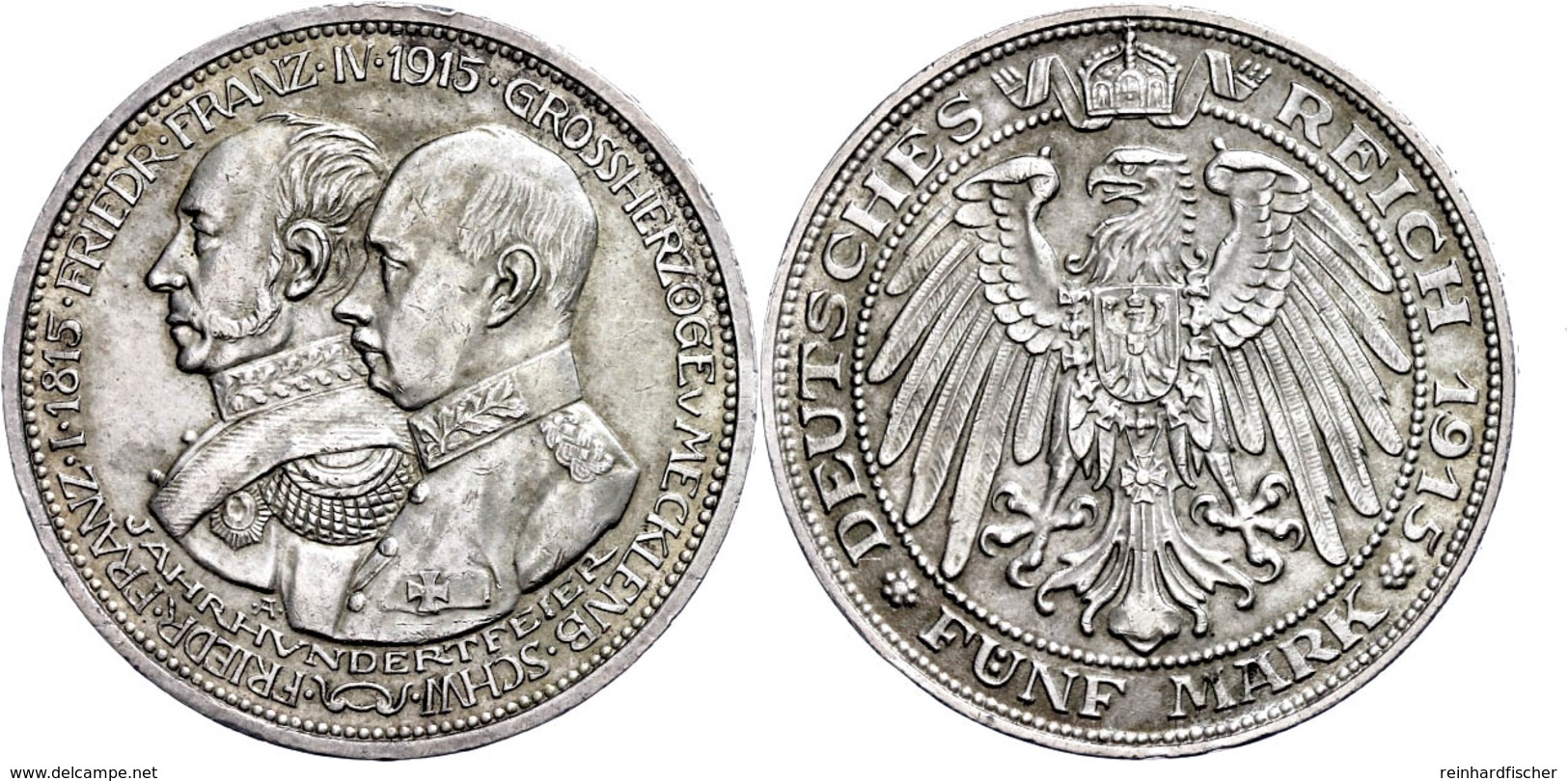 5 Mark, 1915, Friedrich Franz IV., Auf Die Jahrhundertfeier Des Großherzogtums, Kl. Rf., Vz., Katalog: J. 89 Vz - Sonstige & Ohne Zuordnung