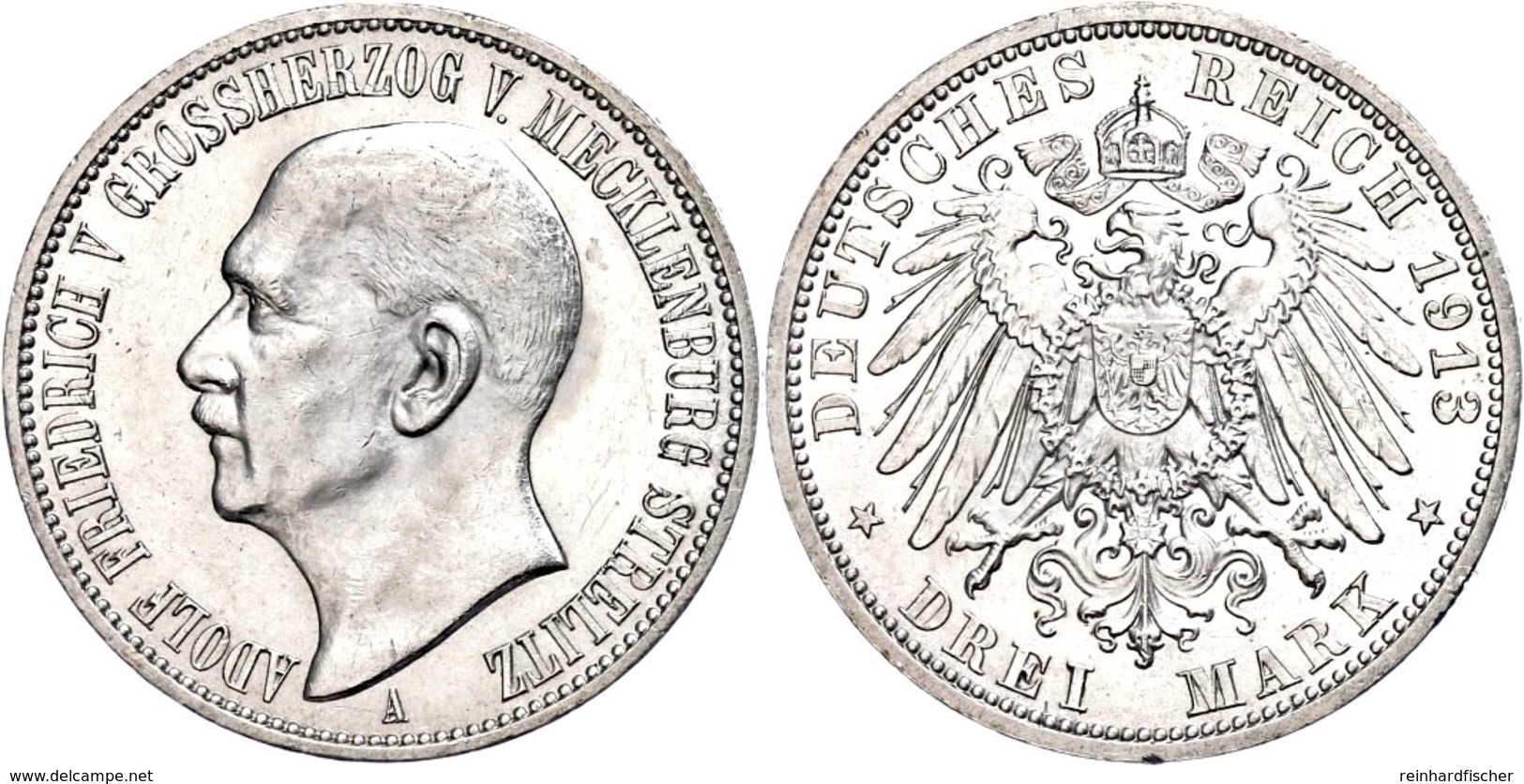 3 Mark, 1913, Adolf Friedrich V. Zum 65. Geburtstag, Kleiner Randfehler, Vz., Katalog: J. 92 Vz - Sonstige & Ohne Zuordnung