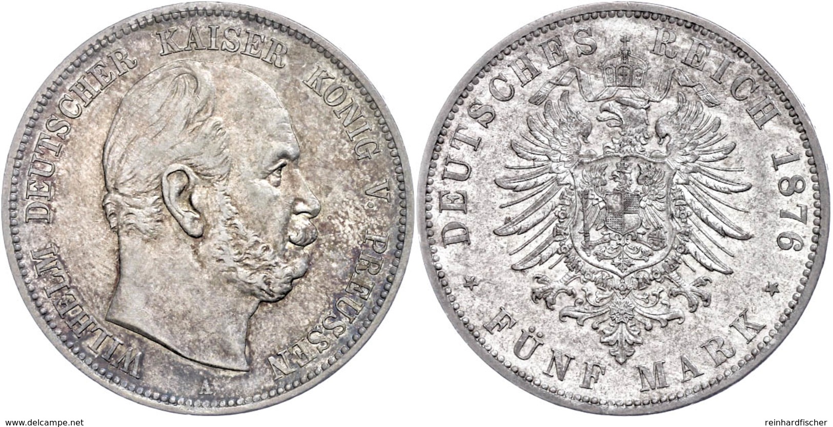5 Mark, 1876, A, Wilhelm I., Avers Ss-vz, Revers Vz., Katalog: J. 97 - Sonstige & Ohne Zuordnung