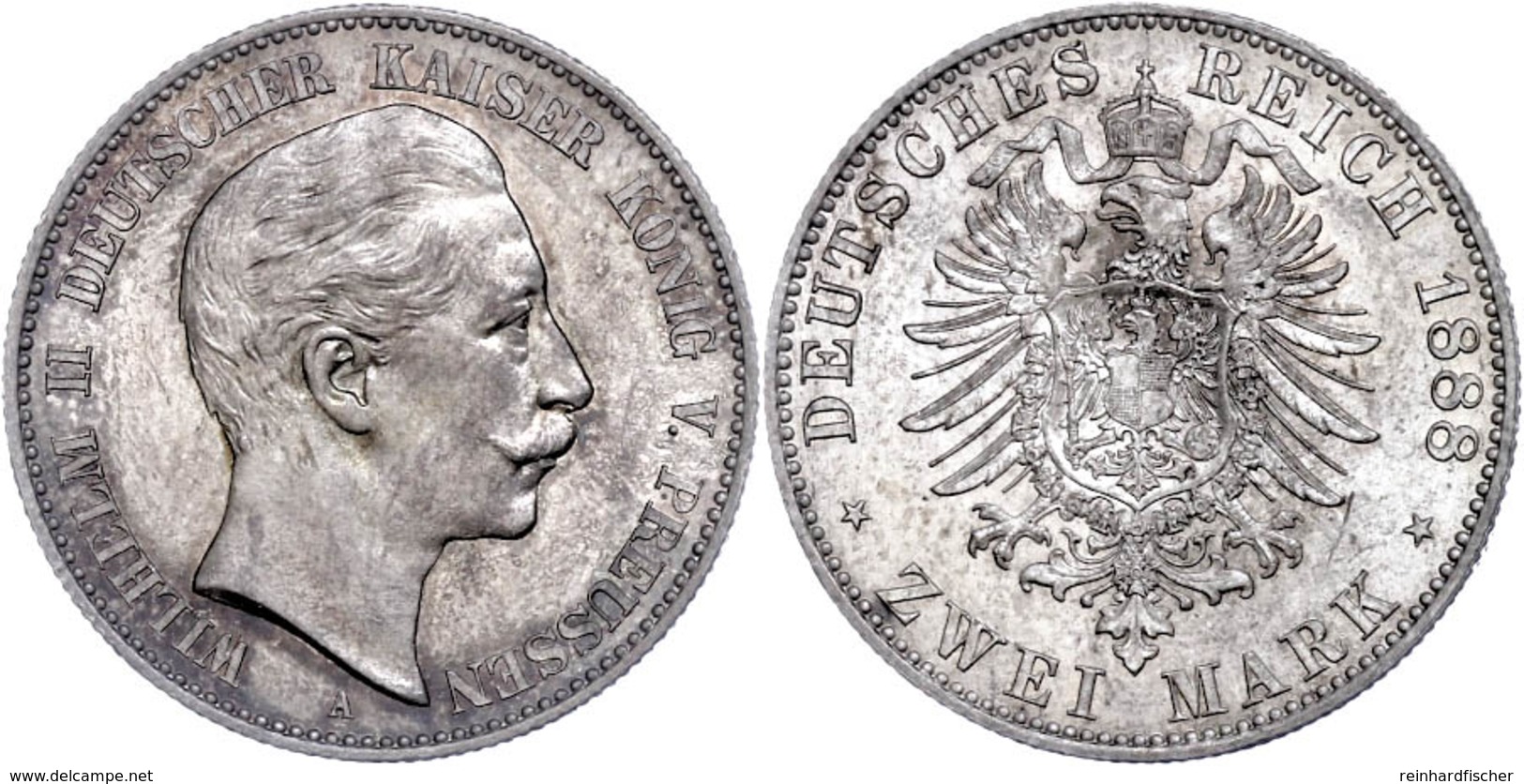 2 Mark, 1888, Wilhelm II., Kl. Kratzer, F. St., Katalog: J. 100 St - Sonstige & Ohne Zuordnung