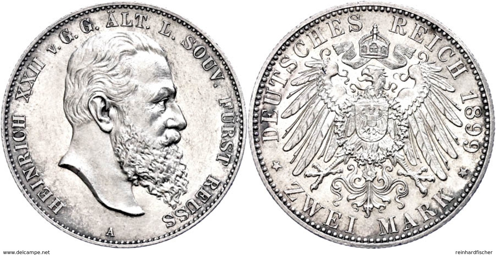 2 Mark, 1899, Heinrich XXII., Minimal Berieben, Vz., Katalog: J. 118 Vz - Sonstige & Ohne Zuordnung