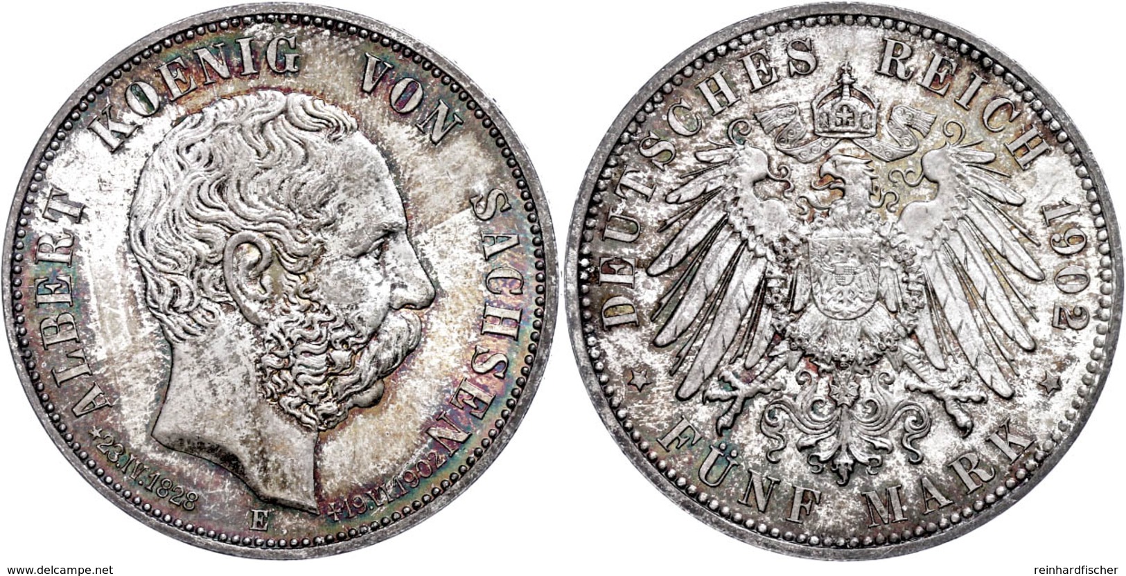 5 Mark, 1902, Albert, Auf Seinen Tod, Schöne Patina, St., Katalog: J. 128 St - Sonstige & Ohne Zuordnung