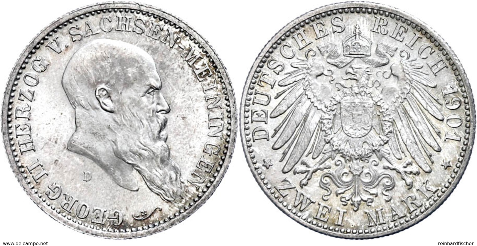 2 Mark, 1901, Georg II., Zu, 75. Geburtstag, Wz. Kr., F. St., Katalog: J. 149 - Sonstige & Ohne Zuordnung