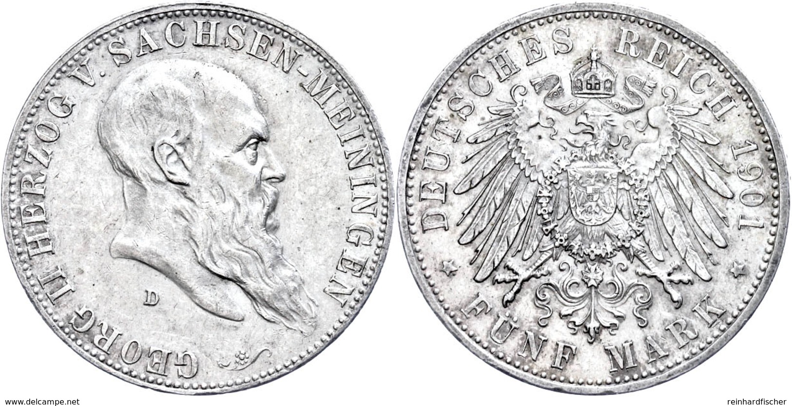 5 Mark, 1901, Georg II., Zum 75. Geburtstag, Wz. Rf., Ss-vz., Katalog: J. 150 Ss-vz - Sonstige & Ohne Zuordnung