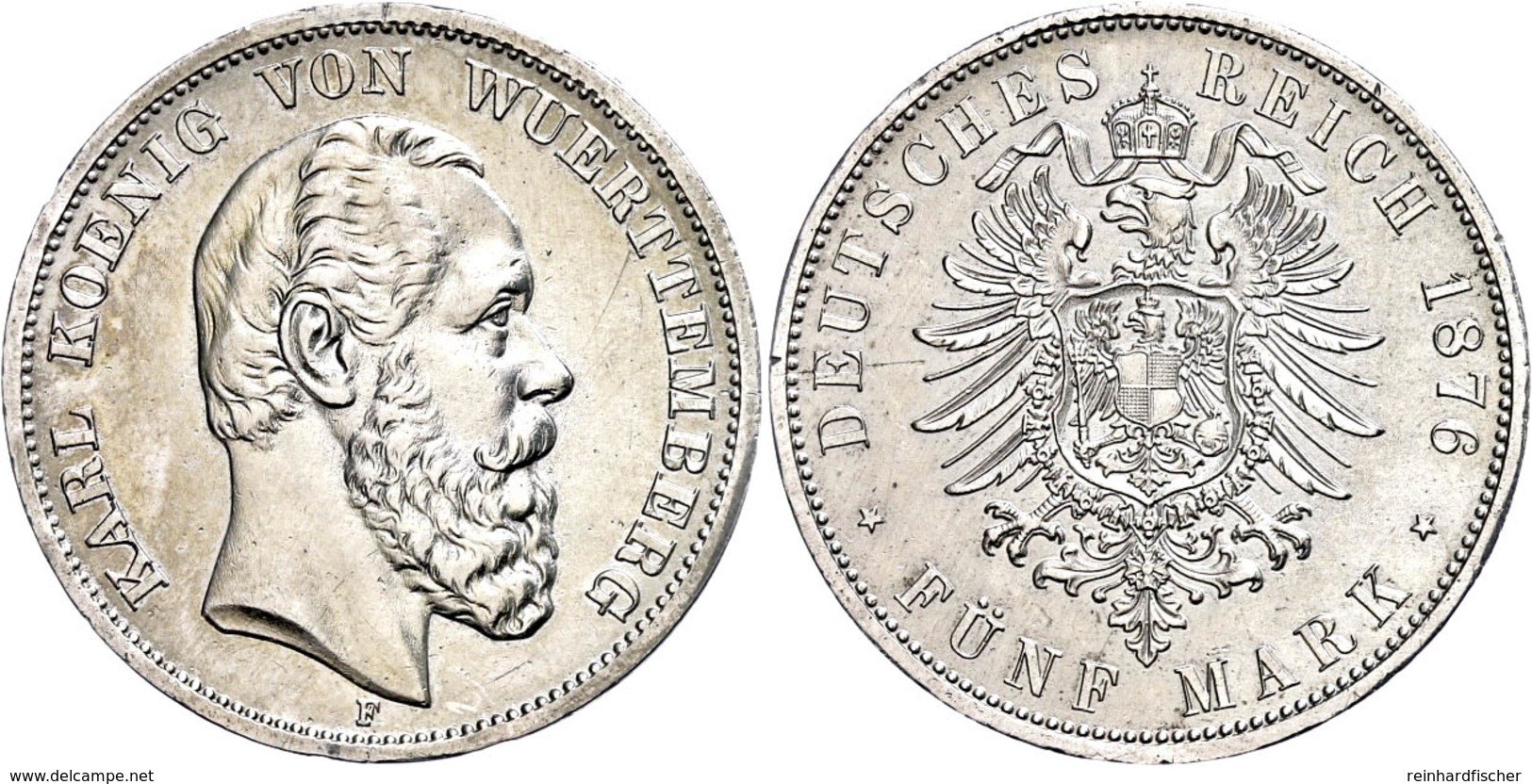 5 Mark, 1876, Karl, Randfehler, Vz., Katalog: J. 173 Vz - Sonstige & Ohne Zuordnung