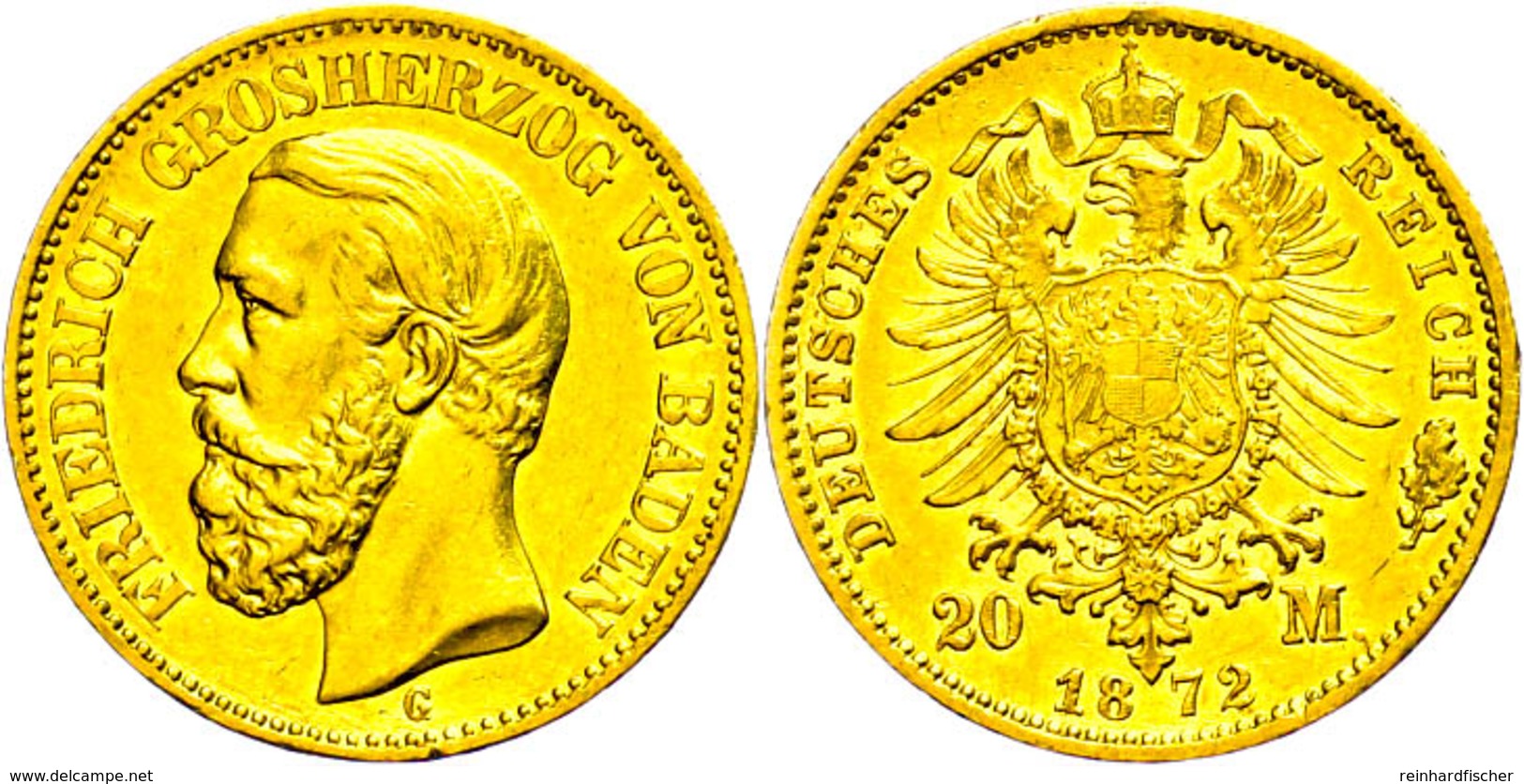 20 Mark, 1872, Friedrich I., Kl. Rf., Ss-vz., Katalog: J. 183 Ss-vz - Sonstige & Ohne Zuordnung