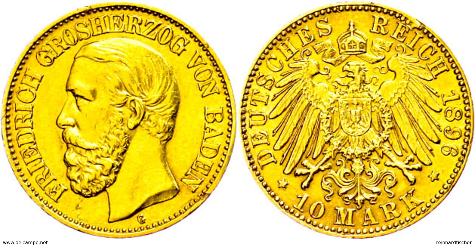 10 Mark, 1896, Friedrich I., Kl. Schrötlingsfehler Am Rand, Ss-vz., Katalog: J. 188 Ss-vz - Sonstige & Ohne Zuordnung