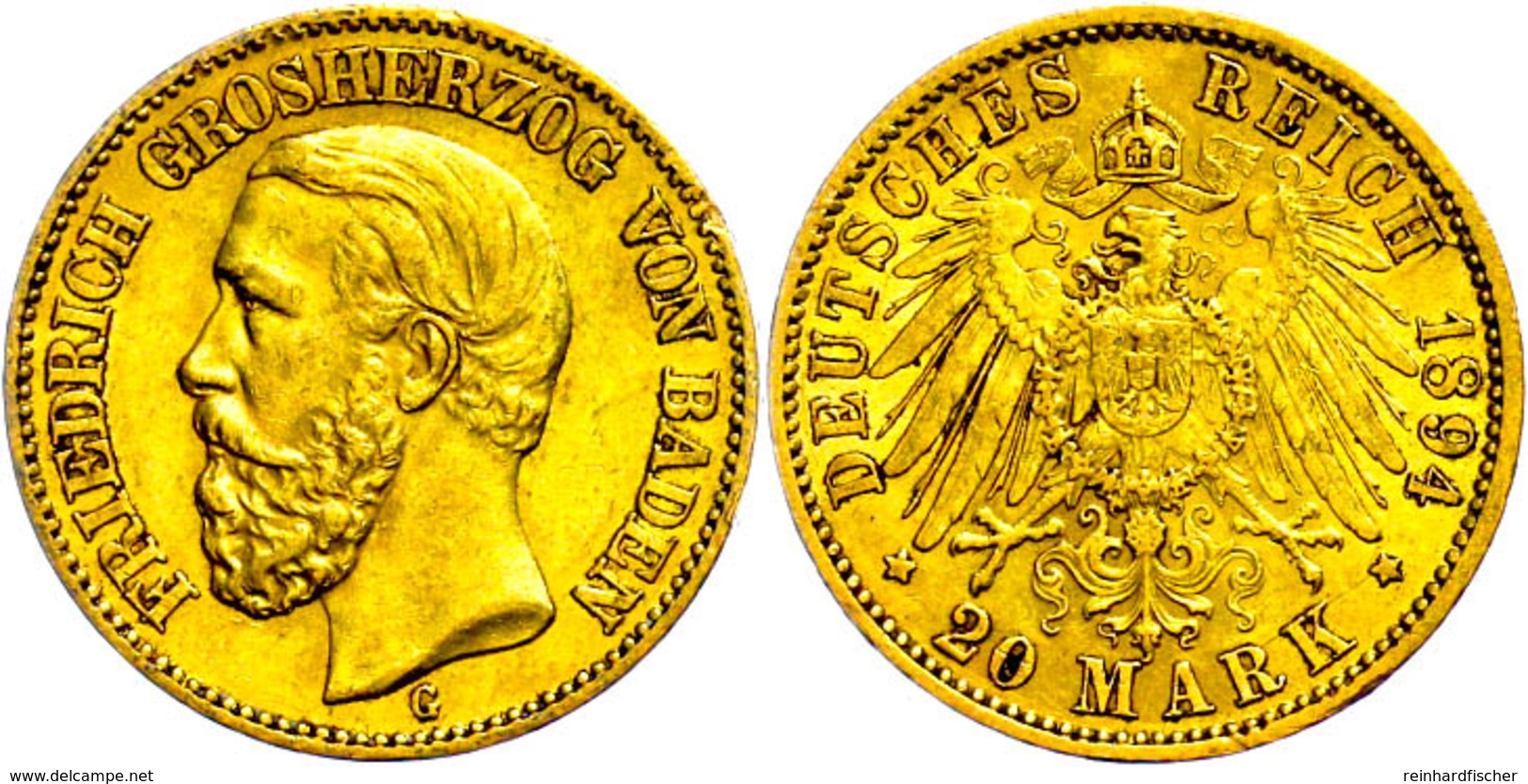 20 Mark, 1894, Friedrich I., Kl. Rf., Ss-vz., Katalog: J. 189 Ss-vz - Sonstige & Ohne Zuordnung