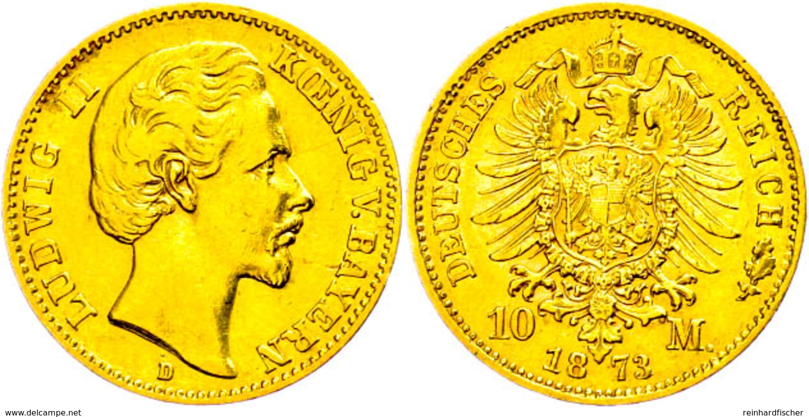 10 Mark, 1873, Ludwig II., Kl. Rf., Ss., Katalog: J. 193 Ss - Sonstige & Ohne Zuordnung