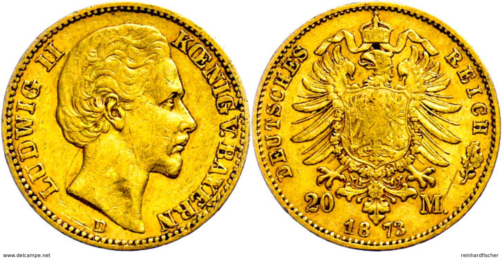 20 Mark, 1873, Ludwig II., Kl. Rf., S-ss., Katalog: J. 194 S-ss - Sonstige & Ohne Zuordnung