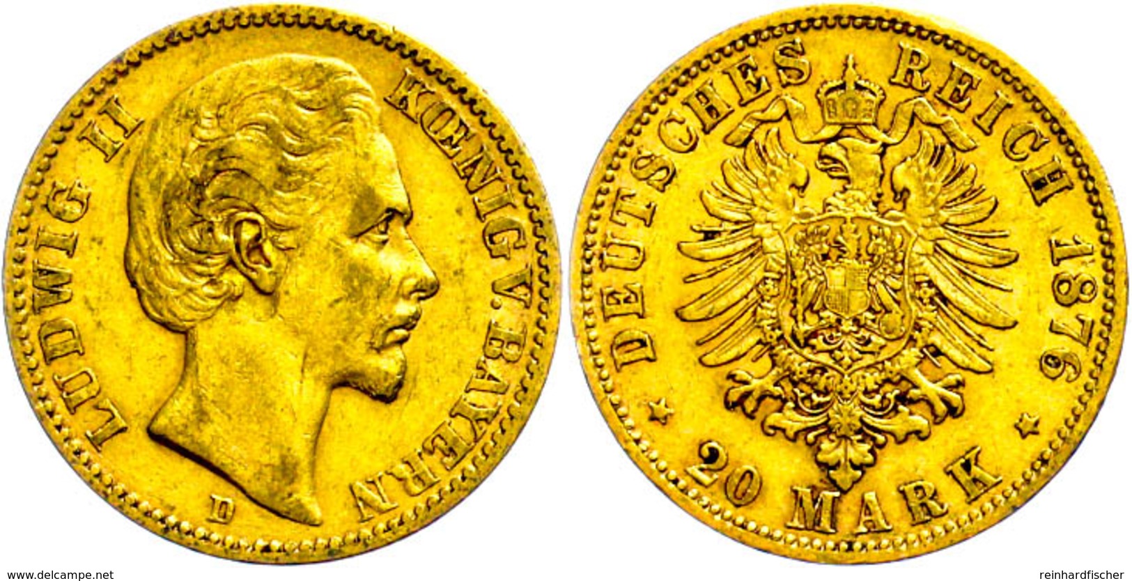 20 Mark, 1876, Ludwig II., Kl. Rf., Ss, Katalog: J. 197 Ss - Sonstige & Ohne Zuordnung