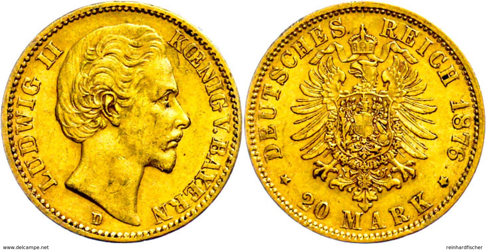 20 Mark, 1876, Ludwig II., Kl. Rf., Ss., Katalog: J. 197 Ss - Sonstige & Ohne Zuordnung