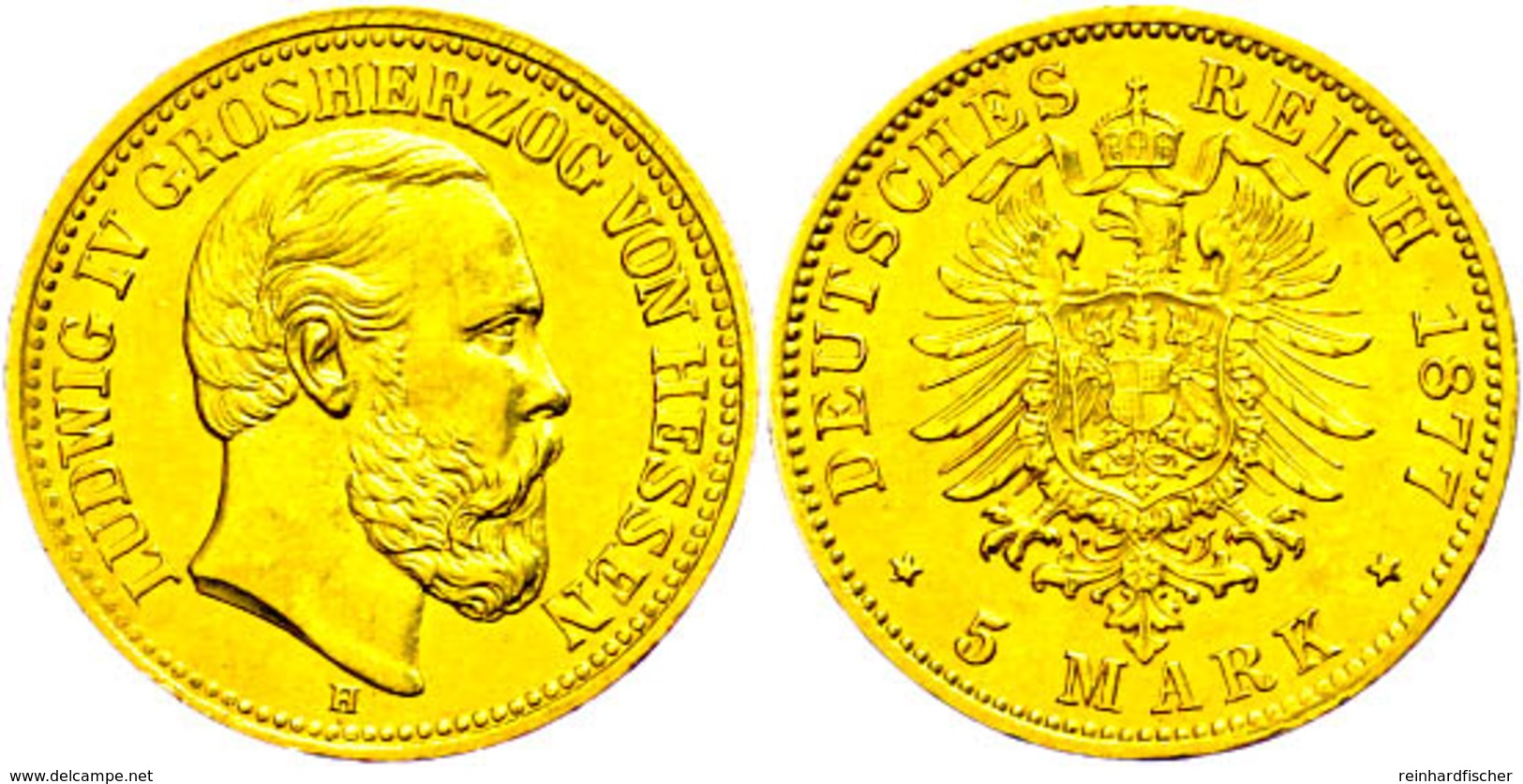 5 Mark, 1877, Ludwig IV., Vz., Katalog: J. 218 Vz - Sonstige & Ohne Zuordnung