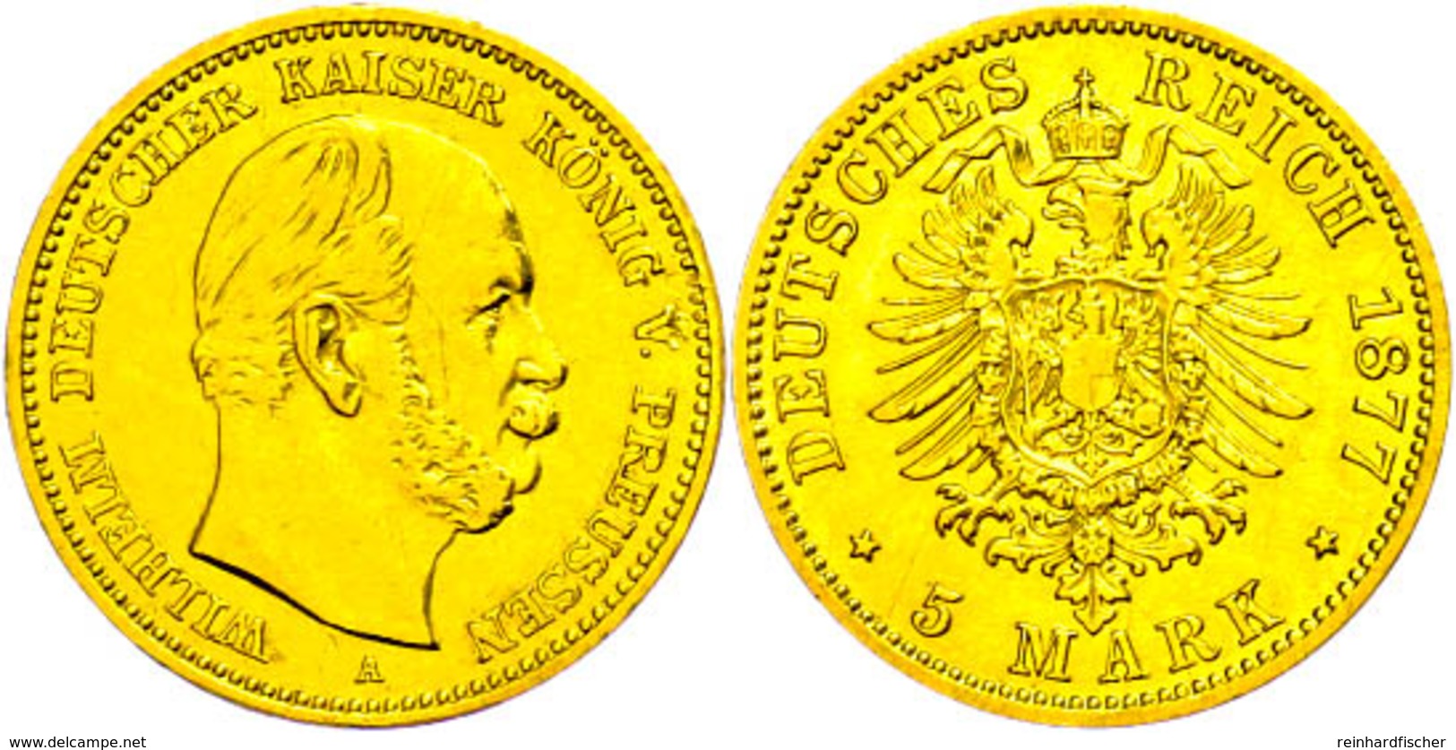 5 Mark, 1877, A, Wilhelm I., Kl. Kr., Vz., Katalog: J. 244 Vz - Sonstige & Ohne Zuordnung