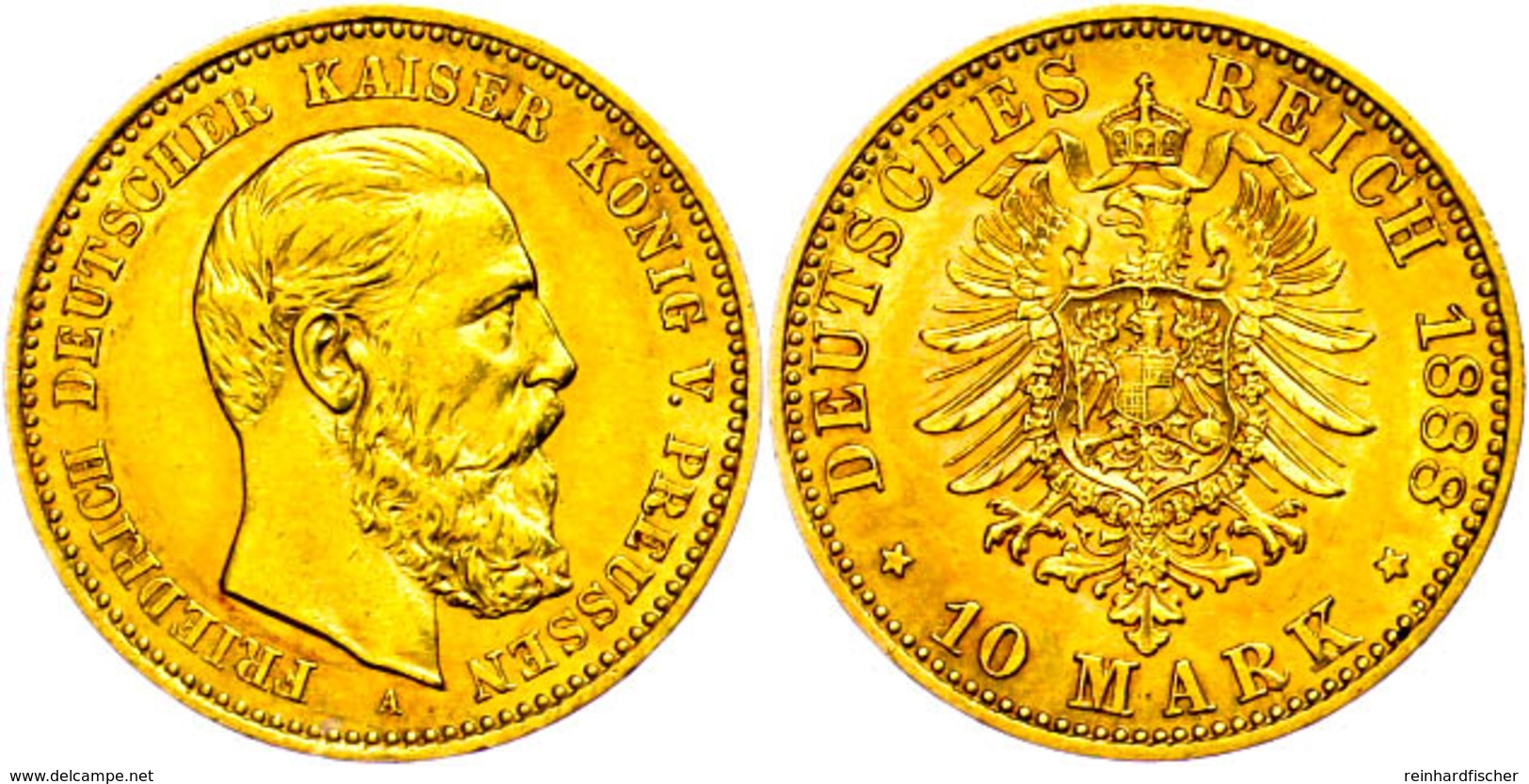10 Mark, 1888, Friedrich III., Wz. Rf., Vz., Katalog: J. 247 Vz - Sonstige & Ohne Zuordnung