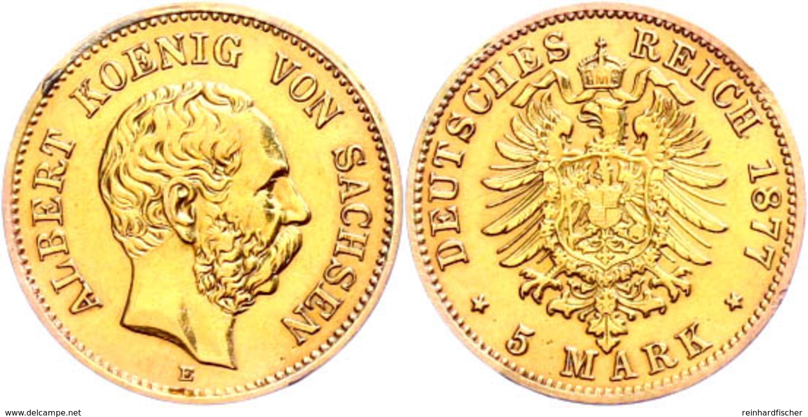 5 Mark, 1877, Albert, Fassungsspur, Poliert, Ss-vz., Katalog: J. 260 Ss-vz - Sonstige & Ohne Zuordnung