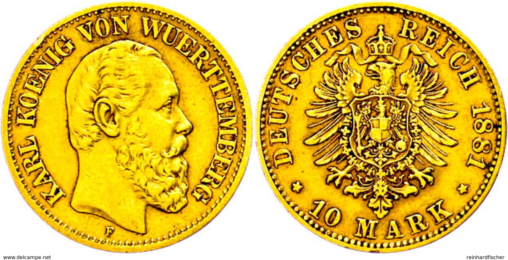 10 Mark, 1881, Karl, Kl. Rf., Ss. Seltener Jahrgang!, Katalog: J. 292 Ss - Sonstige & Ohne Zuordnung