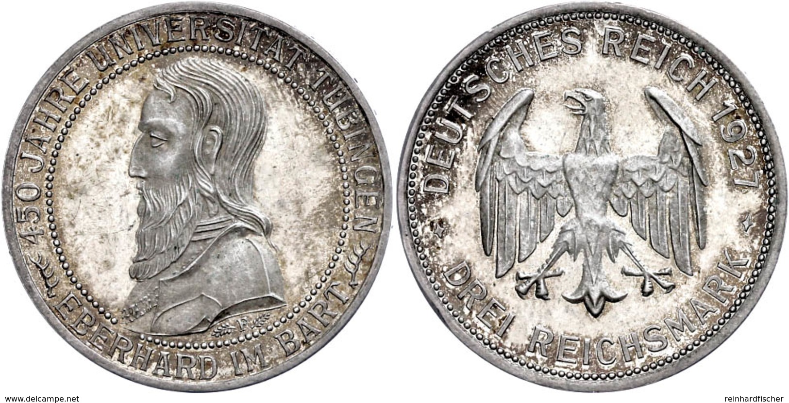 3 Reichsmark, 1927, Universität Tübingen, Wz. Kratzer, PP., Katalog: J. 328 PP - Sonstige & Ohne Zuordnung