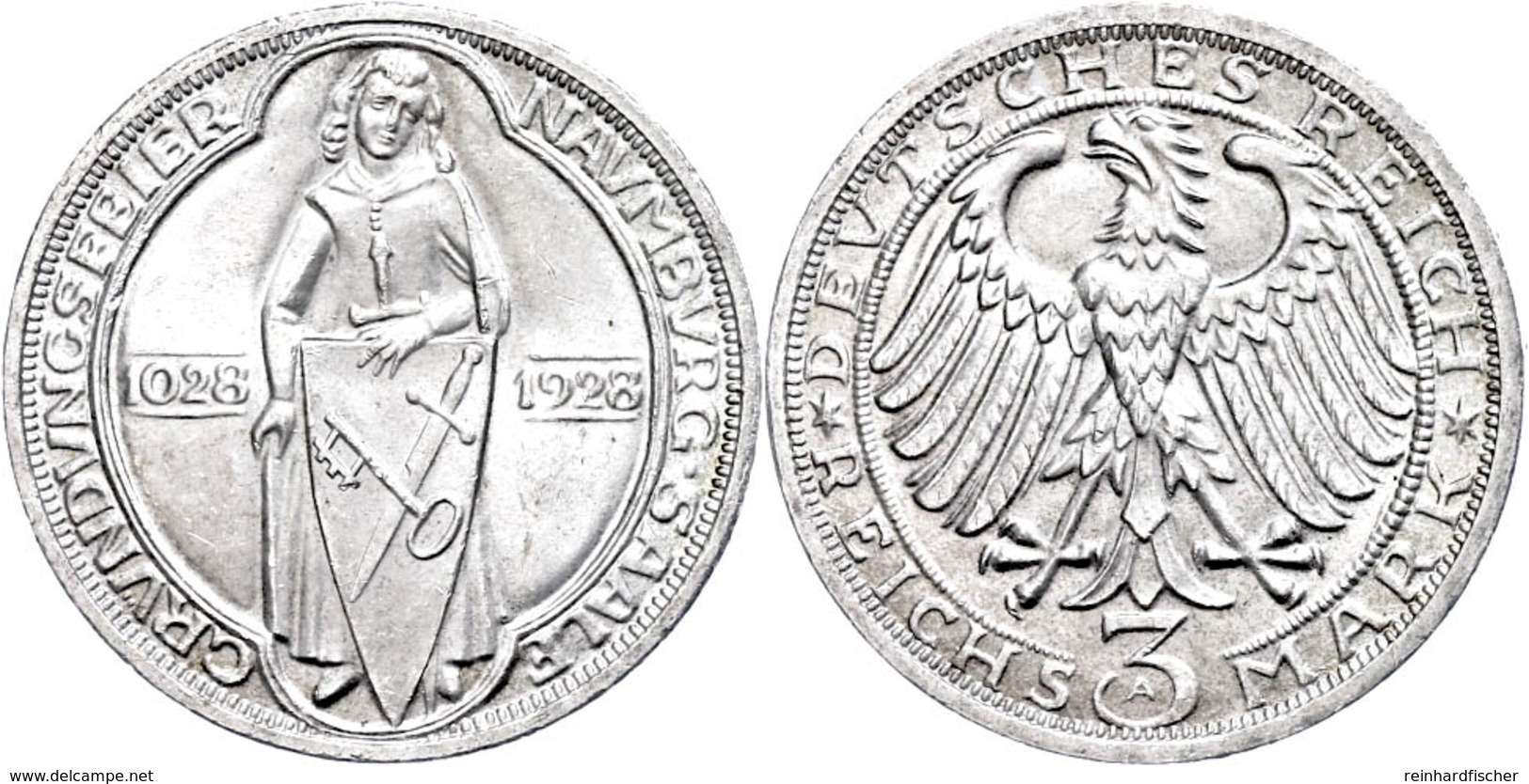 3 Reichsmark, 1928, Naumburg, Vz-st., Katalog: J. 333 Vz-st - Sonstige & Ohne Zuordnung