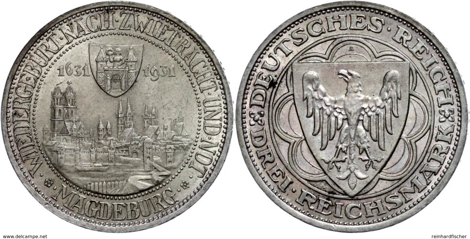 3 Reichsmark, 1931, Magdeburg, Wz. Kr., F. St., Katalog: J. 347 - Sonstige & Ohne Zuordnung