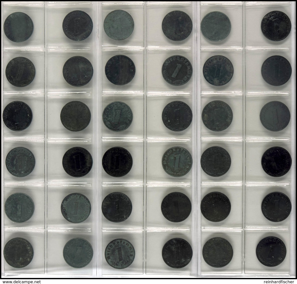 Lot Zu 36 X 1 Reichspfennig (J. 369), 1940-1945 Komplett Inkl. 1945 "E" (vz). Erhaltung Meist Um Ss., Katalog: J. 369 - Sonstige & Ohne Zuordnung