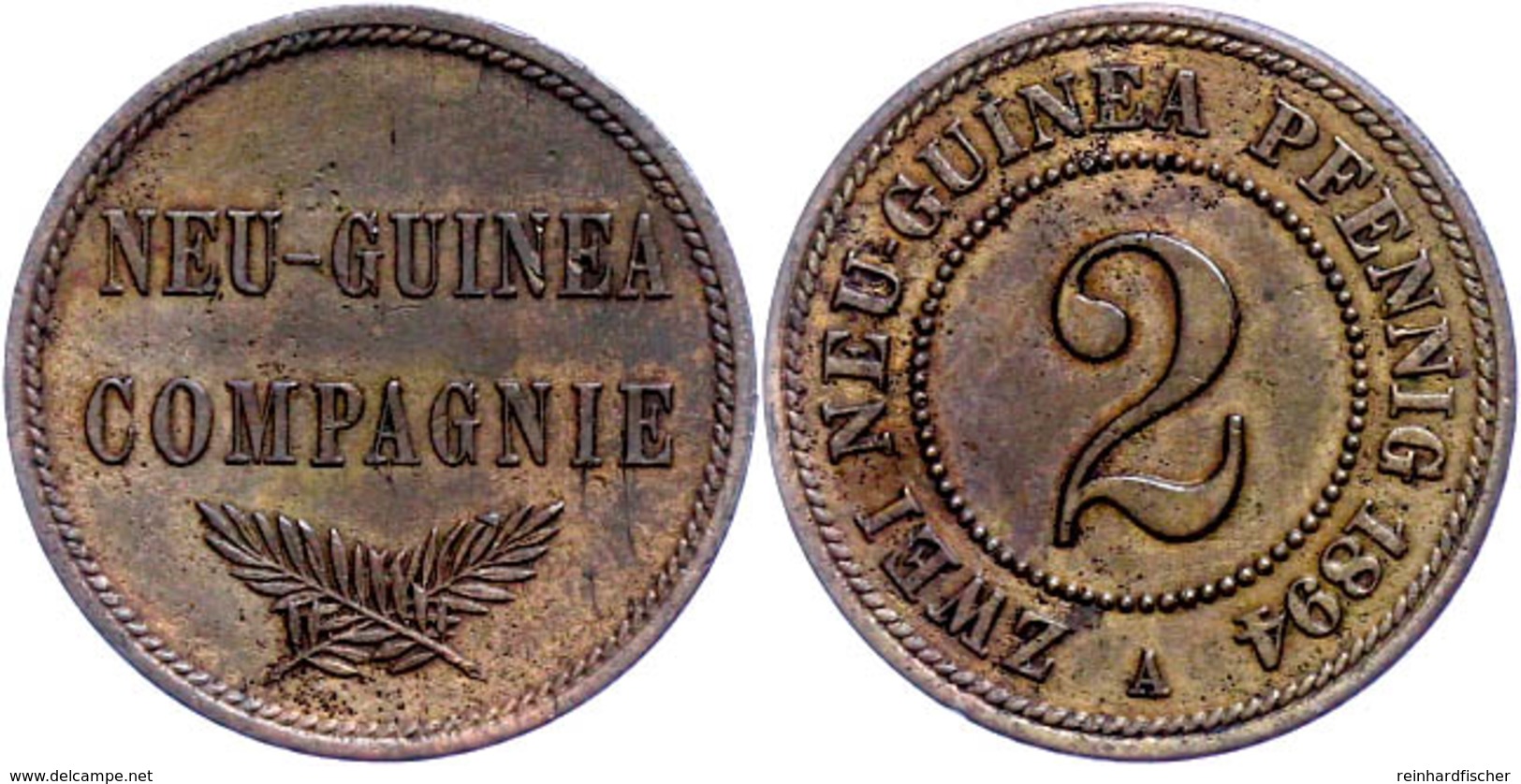 Neuguinea, 2 Pfennig, 1894, Kl. Rf., Ss-vz., Katalog: J. 702 Ss-vz - Sonstige & Ohne Zuordnung