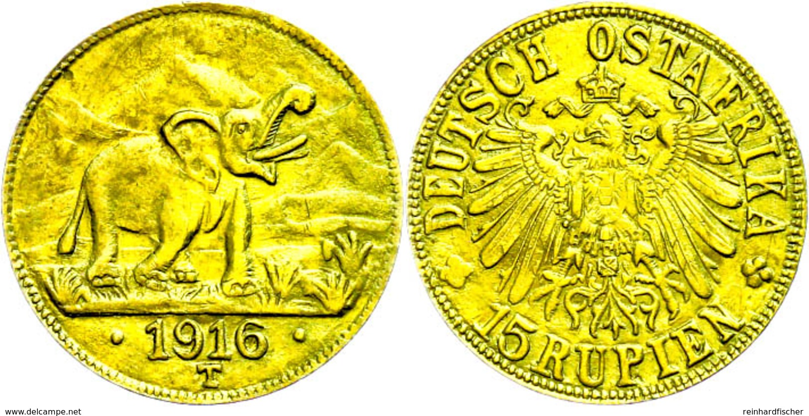 DOA, 15 Rupien, Gold, 1916, Variante Mit Kleiner Arabeske, J. 728a, Ss+., Katalog: J. 728a Ss - Sonstige & Ohne Zuordnung