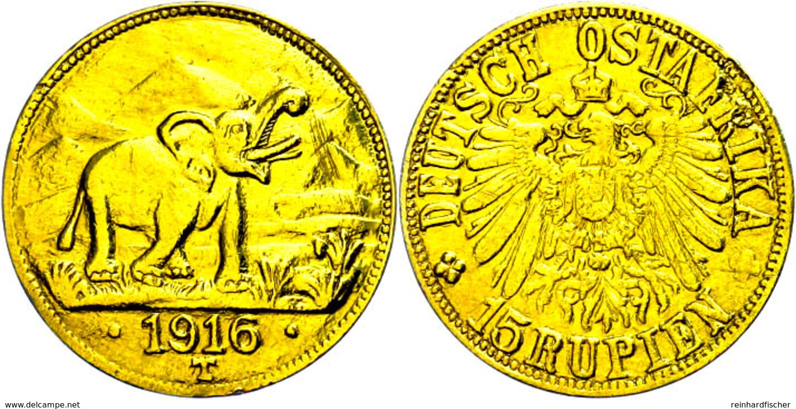 DOA, 15 Rupien, Gold, 1916, Variante Mit Großer Arabeske, J. 728a, Schrötlingsfehler Und Kratzer, Kl. Rf., Gereinigt, Ss - Sonstige & Ohne Zuordnung