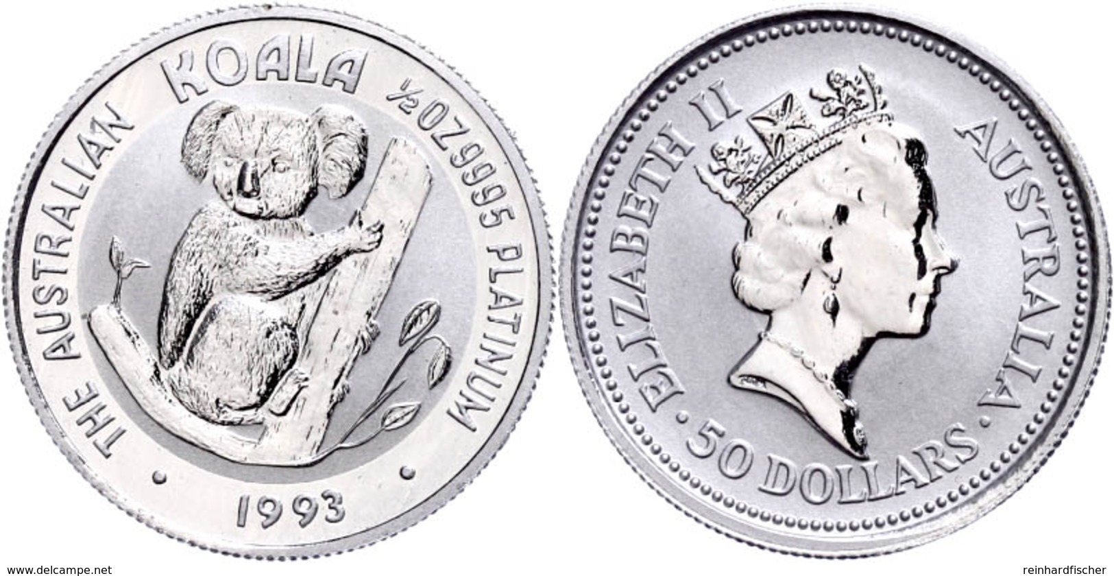 50 Dollars, Platin, 1993, Koala, 1/2 Oz, Fb. B21, Im Plastikkästchen, PP.  PP - Sonstige & Ohne Zuordnung