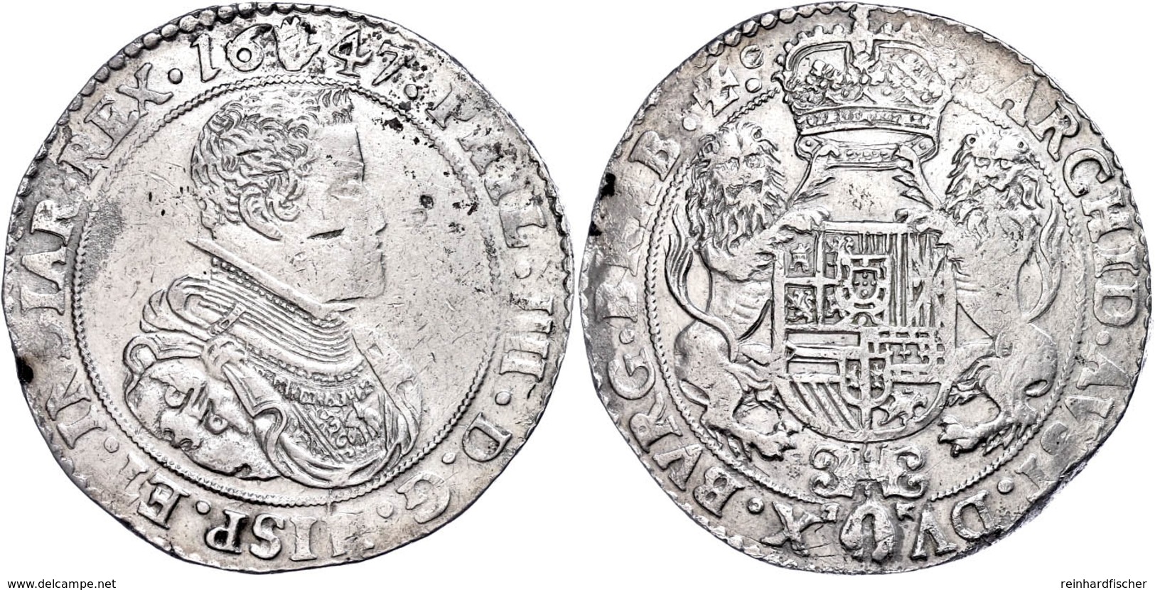 Brabant, Dukaton, 1647, Philipp IV., Antwerpen, Delm 284, Kl. Schrötlingsfehler, Ss.  Ss - Sonstige & Ohne Zuordnung