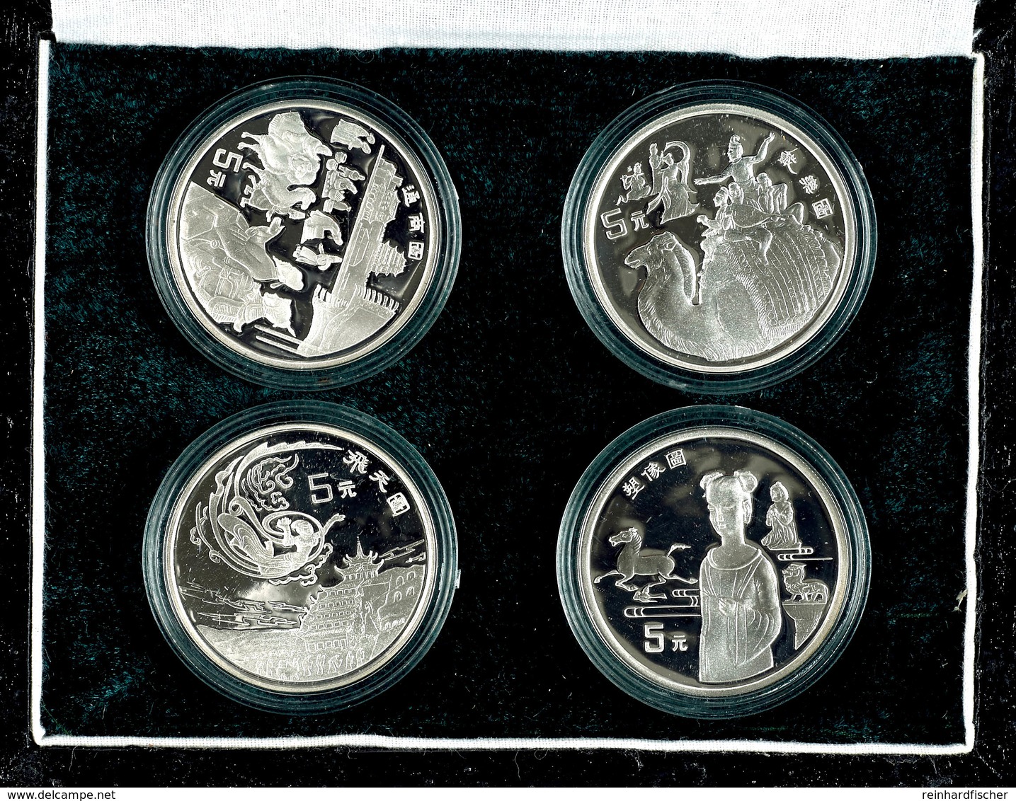 Set Zu 4 X 5 Yuan, 1996, Seidenstraße, 2. Ausgabe, KM 971-974, In Ausgabeschatulle, PP.  PP - China