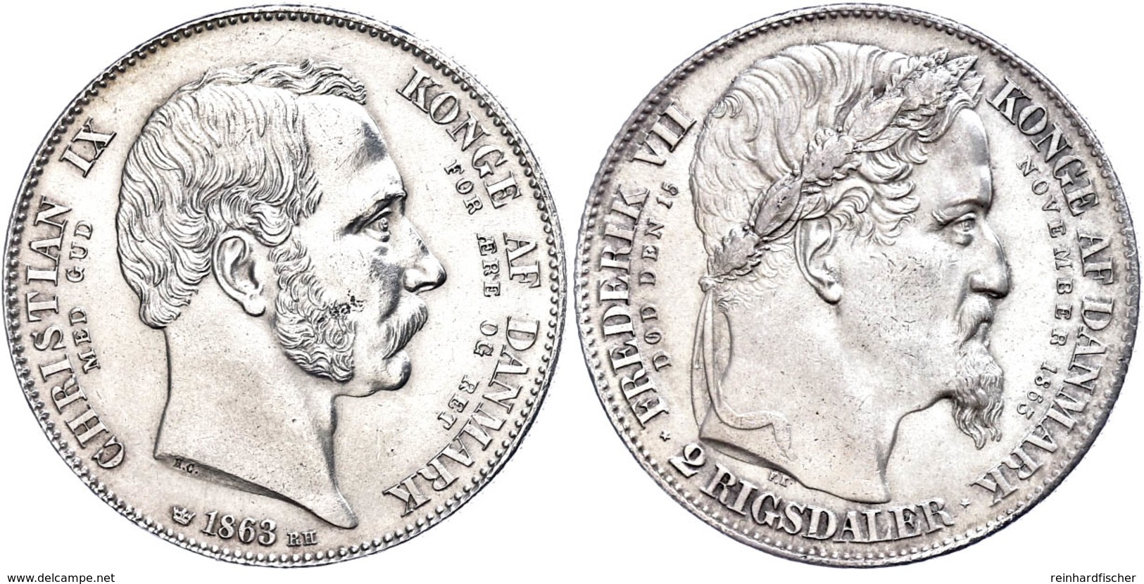 2 Rigsdaler, 1863, Christian IX., Auf Den Tod Frederiks VII. Und Den Regierungsantritt Christians IX., Dav. 78, Hede 3,  - Dänemark