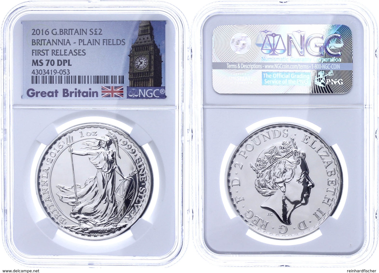 2 Pounds, 2016, Britannia, In Slab Der NGC Mit Der Bewertung MS70 DPL, First Releases, Big Ben Label. - Sonstige & Ohne Zuordnung