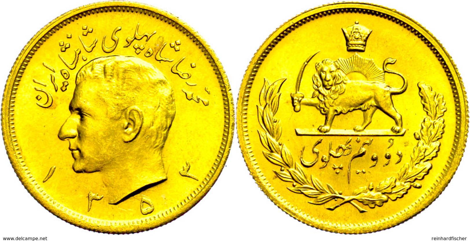 2 1/2 Pahlavi, Gold, 1974 (SH 1353), Mohammed Riza Pahlevi, Km 1163, Fb. 100, Kl. Fleck, F. St. - Iran
