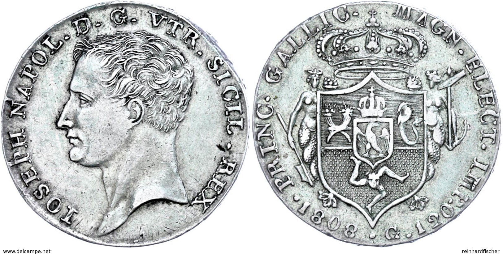 Neapel, 1808, Piastra (120 Grana), 1808, Joseph Bonaparte, Dav. 165, Kl. Zainende, Grünspan, Ss.  Ss - Sonstige & Ohne Zuordnung