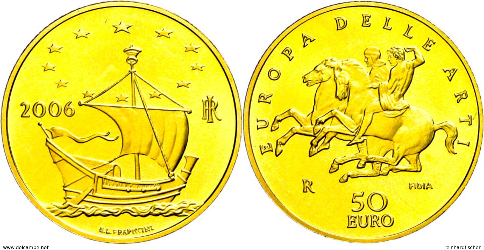 50 Euro, Gold, 2006, Europäische Kunst-4. Ausgabe, 14,51 G Fein, Fb. 1554, In Kapsel, In Ausgabeschatulle Des Ministero  - Sonstige & Ohne Zuordnung